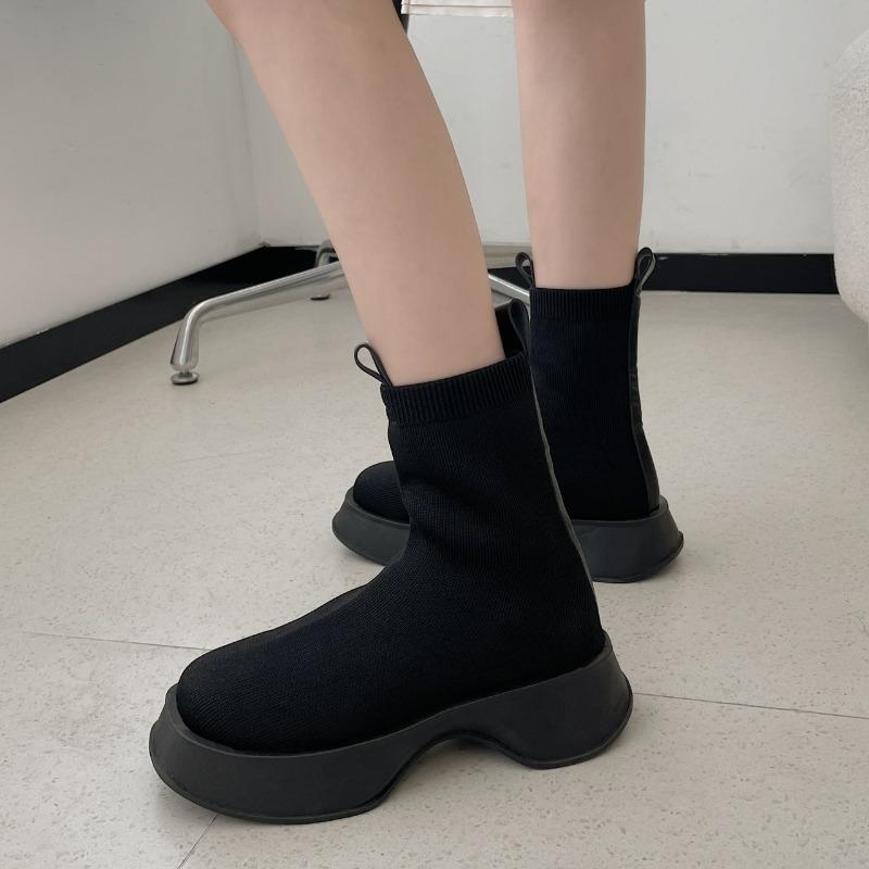 Fashion Platform Mesh Sock Boots for Women Autumn Soft Sole Increase Women's Shoes Designer Black Casual Stretch Boots Female