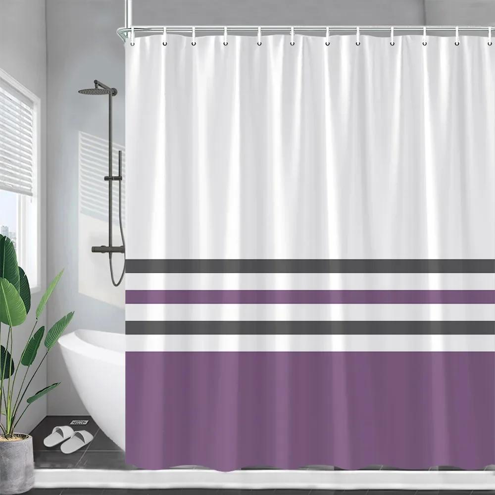 Blue And White Striped Shower Curtains Grey Geometric Modern Minimalist Polyester Fabric Bath Curtain Bathroom Decor With Hooks