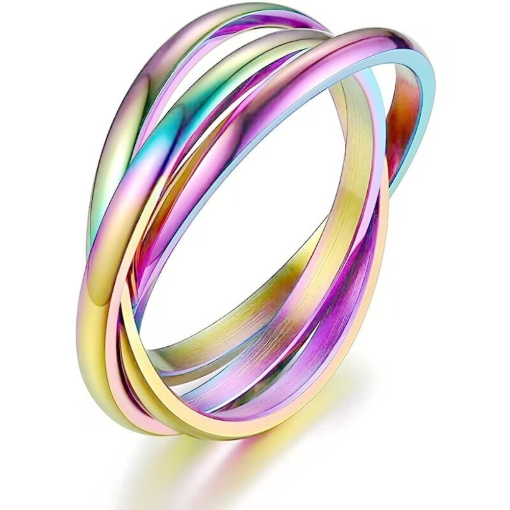 Three Lives Three WorldsStainless Steel Bright Surface Couple Rings for Women Rotation Helps Combat Anxiety Finger Jewelry Gift