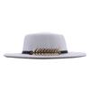 Autumn and winter new women's flat top wide brimmed hat imitation wool top hat felt hat fishbone metal buckle concave shape multi-color