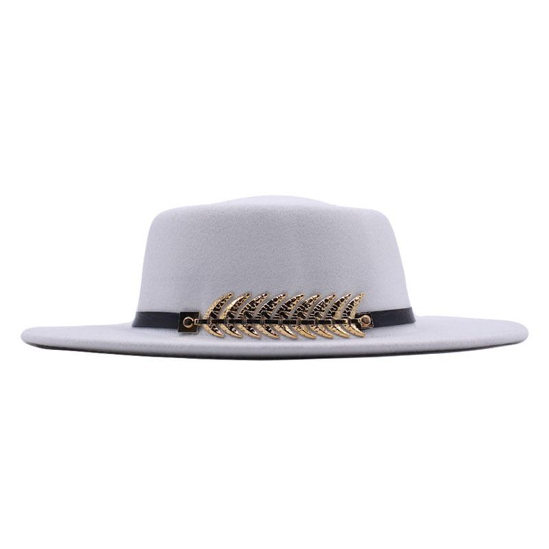 Autumn and winter new women's flat top wide brimmed hat imitation wool top hat felt hat fishbone metal buckle concave shape multi-color