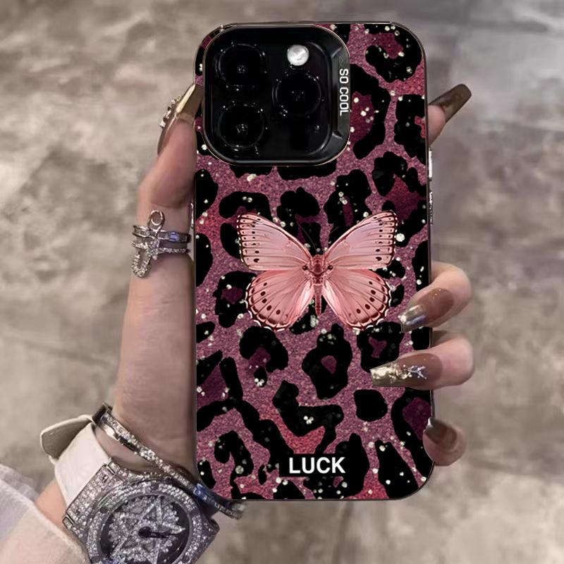 Luxus Schmetterling Leopard Muster Galvanisiert Handyhülle Für Xiaomi Redmi Note 14 13 12 11 10 Pro Plus 12S 11S Redmi 14C 13 Hülle