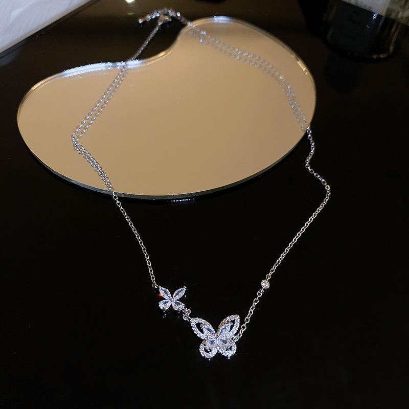 Black Double Butterfly Necklace Spice Girl Sweet Cool Wind Personality Collarbone Chain Versatile Necklace Female