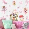 Cute Mushroom Fairy Wall Sticker for Kids Room Girls Bedroom, Watercolor Butterfly Floral Wall Decal, Fairy Tale Nature Wall Art Decor for Nursery
