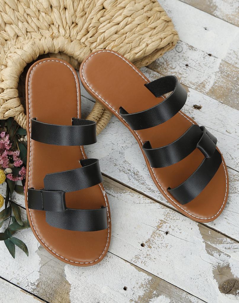 Women's Slippers Large Size Round Toe Knitted One-line Slippers Flat Shoes Comfortable Beach Women's Sandals