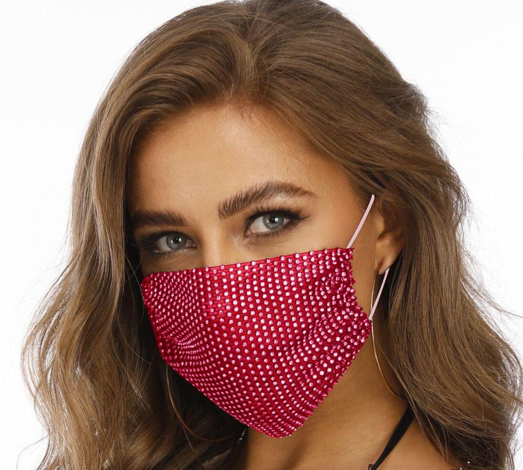 Women's Rhinestone Face Mask - European & American Style, Breathable Fashion Accessory with Diamonds