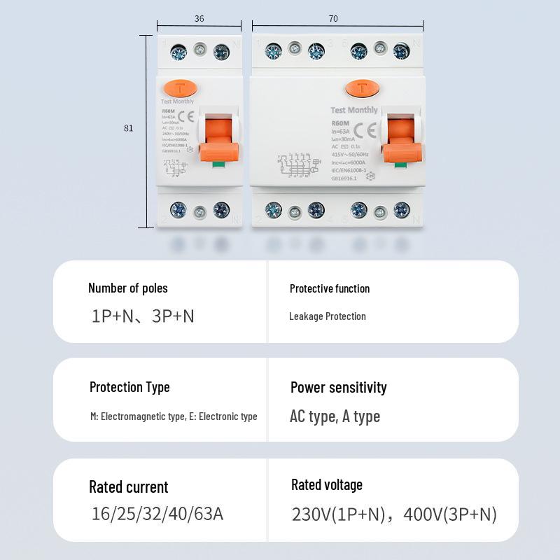 RCCB Electromagnetic Circuit Breaker RCD Home Leakage Protector F360