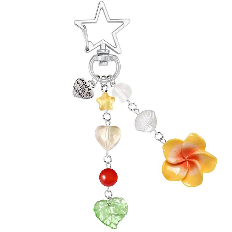 

Y2K Бохо Модный Брелок с Цветком Милый Сладкий Брелок со Звездой из Бисера Девичий Подвеска для Сумки Украшение для Ключей для Девушки Подарки оранжевый