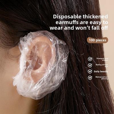 Disposable Plastic Ear Protectors for Washing Hair and Taking A Bath, Waterproof and Dirt-proof Ear Protectors, Elastic and Constricted Ear Cups