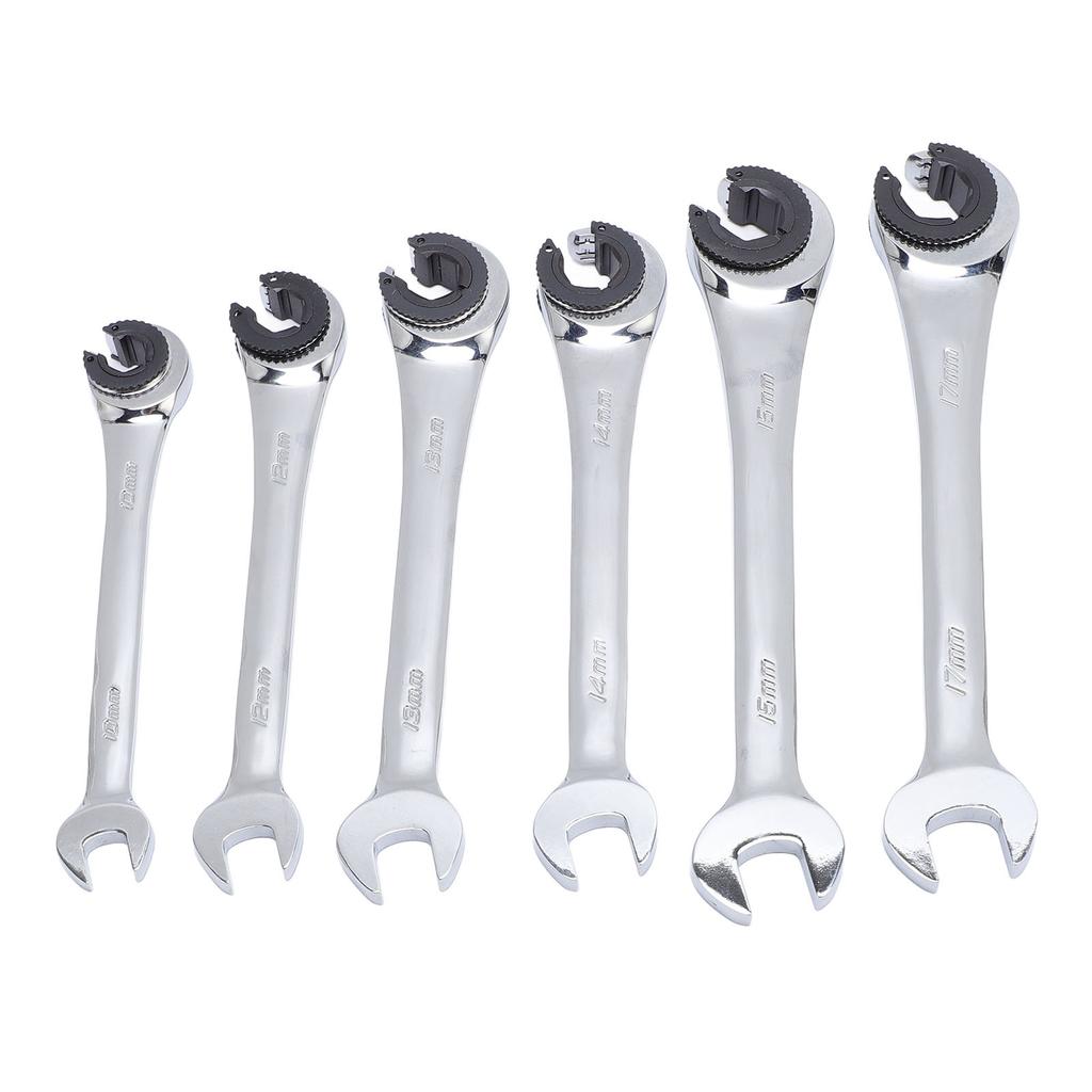 6PCS Open Ratchet Wrenches Flare Nut Wrench Set for Fuel Brake Air Conditioning Lines 10mm 12mm