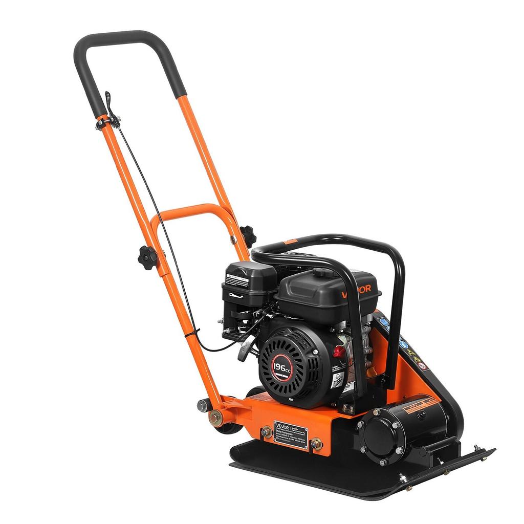 Plate Compactor, 6.5 HP 196CC Gas Engine, 5600 VPM Vibrating Ground Rammer, 10.5 kN Compaction Force, 51 X 37 Cm Plate, Walk Behind Compactor for