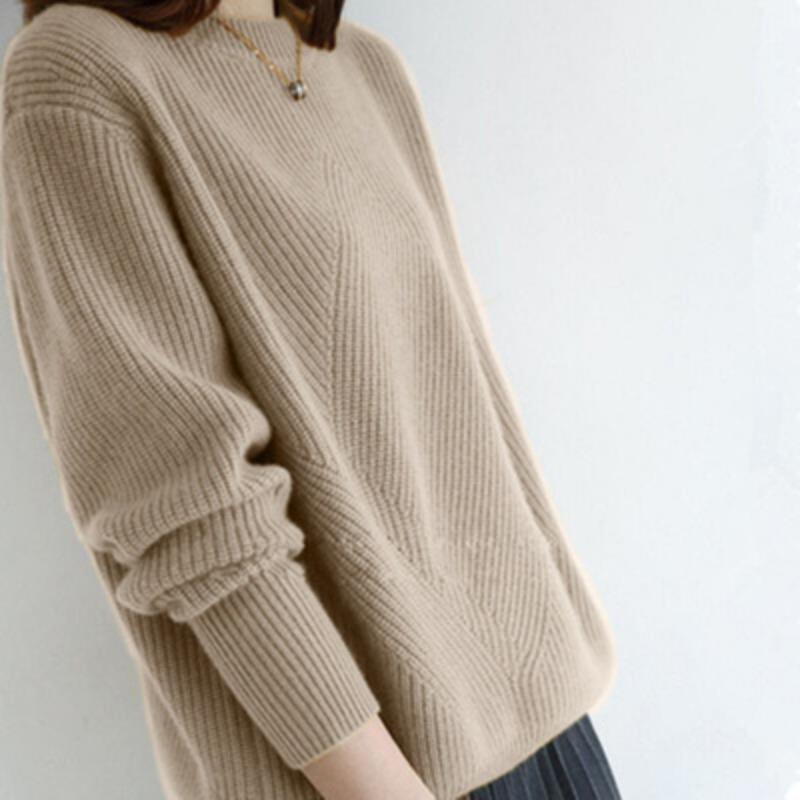 Autumn and Winter Women's Round Neck Sweater Loose Knitted Base Sweater Women's Pullover Sweater