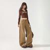 Spring Pure Cotton Low Waist Patchwork Fashion Micro Flare Relaxed Cargo Denim Pants Women Casual Pants Oversize Denim Trousers