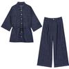 Summer European & American Style Denim Shirt with Decoration & Wide Leg Pants