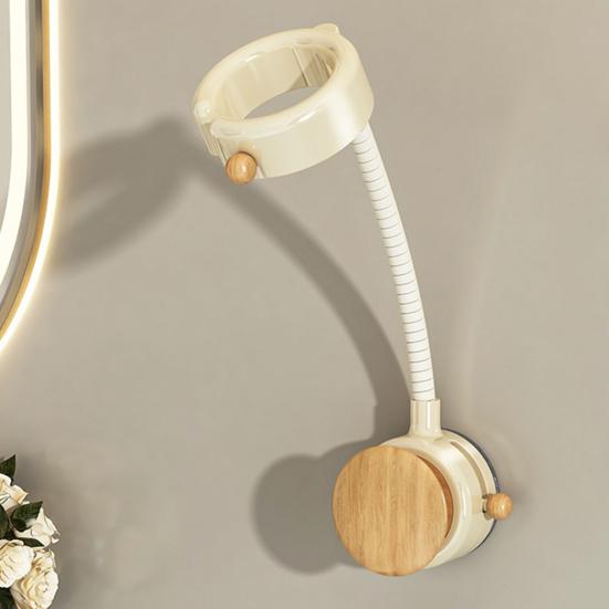 Wall Hair Dryer Holder Wall Mount Suction Cup Blow Dryer Stand Angle Adjustable Hair Dryer Hanger with Cable Storage for Bathroom Organization