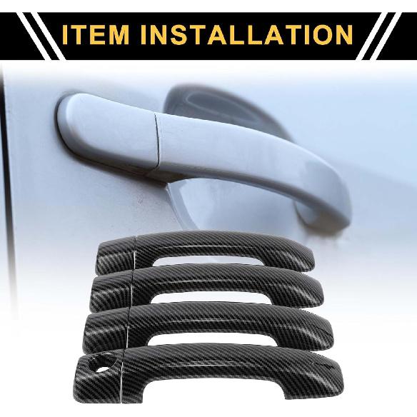 4pcs Exterior Door Handle Cover Car Door Handle Protector for Toyota Tundra 2007-2020, ABS Carbon Fiber Pattern Black