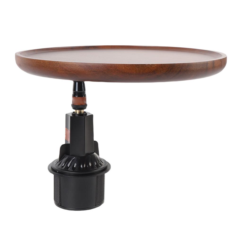 360 degrees Rotating Car Cup Holder Tray with Silicone Pad Wooden Cup Holder Food Table for Most Cup Holders Front