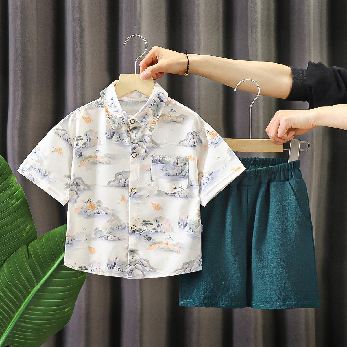 

Детская мода, комплект из рубашки с короткими рукавами, летний повседневный комплект из шорт для мальчиков 110cm