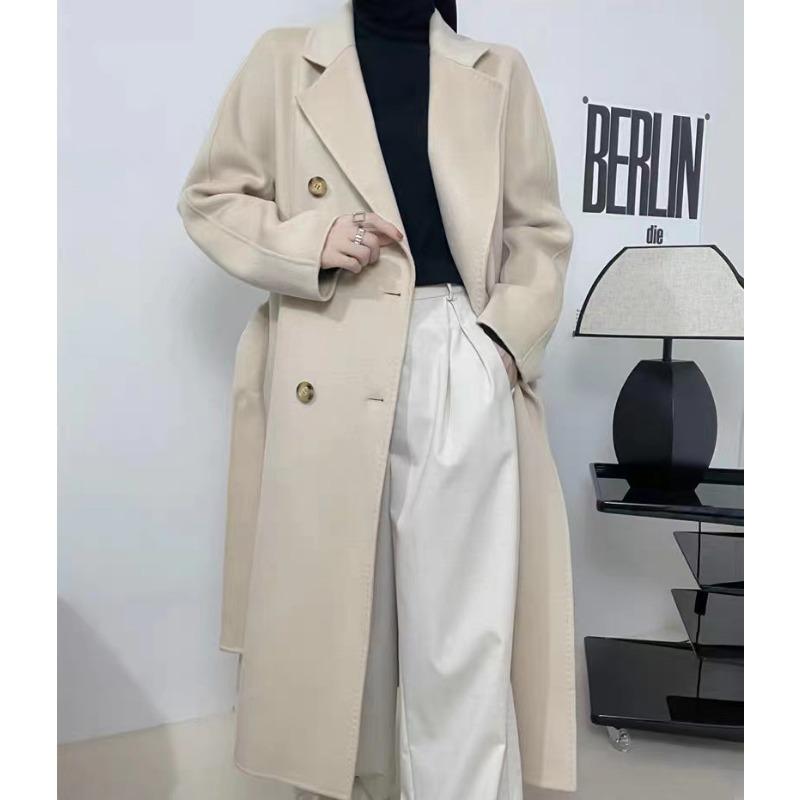 

Кашемировое пальто, женский высококачественный двубортный двусторонний твидовый пиджак из чистой шерсти L бежевый