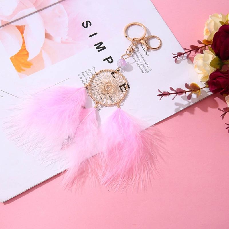 Feather Dream Catcher Charm Keychains Fashion Pendant Car Keyring Backpack Decoration Fashion Jewelry for Women Girls