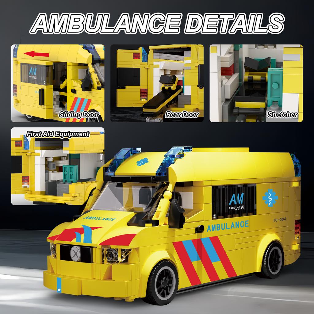Non-Toxic 648Pcs European Style Ambulance Building Blocks City Rescue Vehicle Model Bricks Desktop Ornament Kids Diy Toys Holiday Gifts