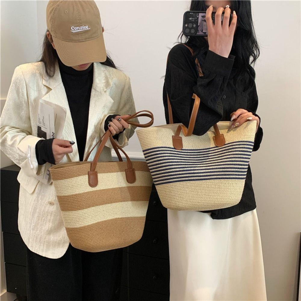 

Смугаста плетена сумка через плече, квадратна пляжна сумка для відпочинку, повсякденна сумка-тоут 01