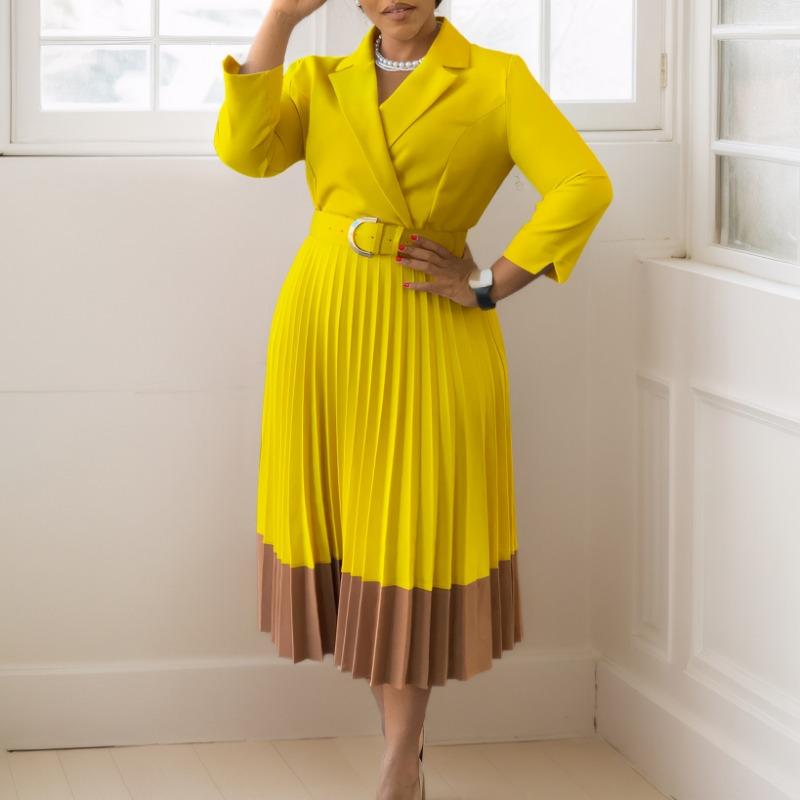 Spring and Autumn Fashion Women's Wear Collar Elegant Pleated Dress