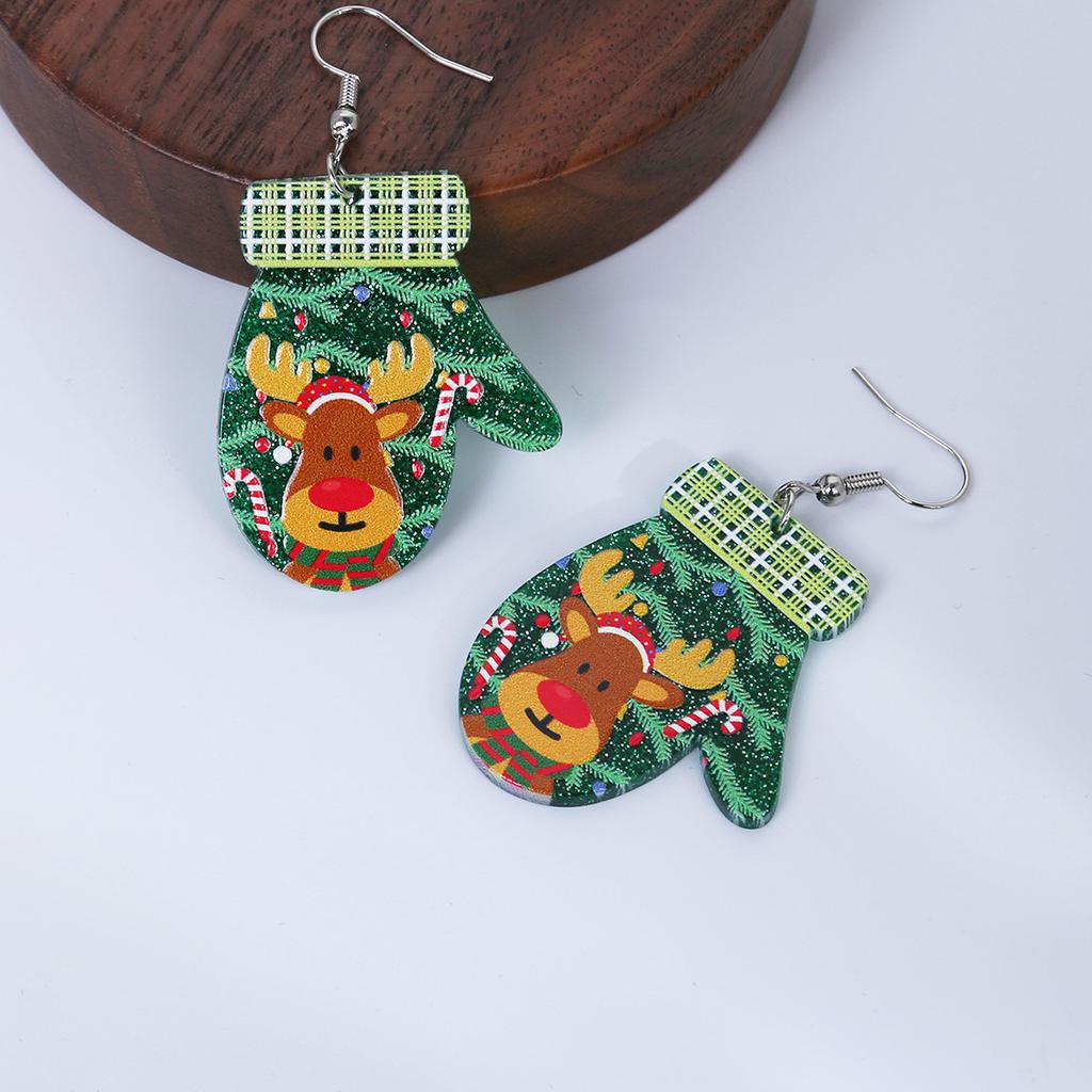 Exaggerated Christmas Elk Snowflake Earrings, Personalized Gloves Snowman Design Acrylic Earrings