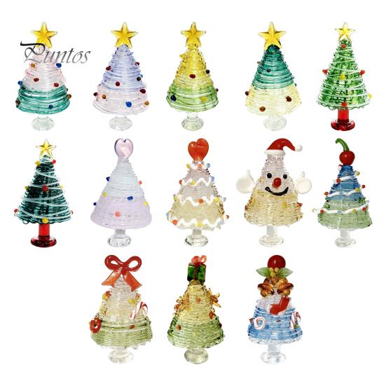 Decorative Glass Tree with Star Glazed Christmas Figurine, Colorful Miniature Xmas Decor, Handcrafted Decoration Table Centerpiece for Home