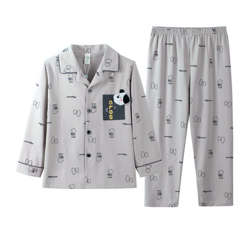 Lulu Jungen Langarm Baumwollpyjama - Cartoon-Stil für Frühling und Herbst