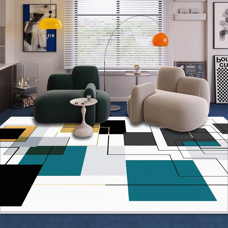 Modern Blue Geometric Carpet Living Room Decoration Sofa Area Coffee Tables Non-slip Rug Bedroom Bedside Soft Play Mat Washable