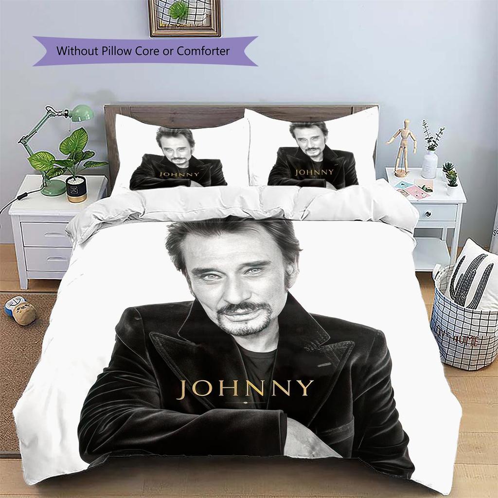1PC Johnny Hallyday Pattern Bedding Quilt Set Quilt Cover Pillowcase Home Decoration Birthday Gift (1 * Duvet Cover + 2 * Pillowcase, Without Core)