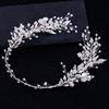 Silberfarbenes Blatt Perlen Stirnband Tiara Für Braut Haaraccessoires Hochzeit Haarband Kristall Perlen Tiaras und Braut Kopfschmuck