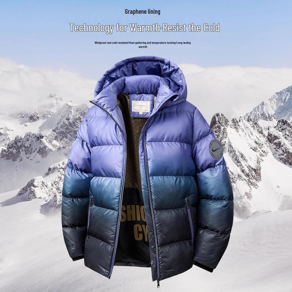 Zimní péřová bunda s kapucí pro chlapce s grafenovým ohřevem – Silný, teplý bavlněný kabát pro starší děti