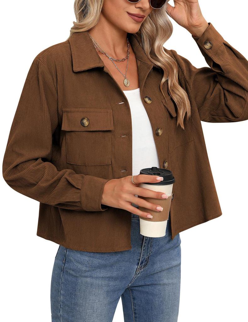 2024 Trendy Women's Casual Corduroy Crop Jacket: European & American Style Button-Up Cardigan