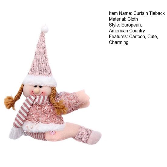 Rosa Schneemann Raffhalter Plüsch Schneemann Vorhangschnalle Cartoon Raffhalter für Feiertags-Heimfenster Weihnachtsbaumspitze Dekoration