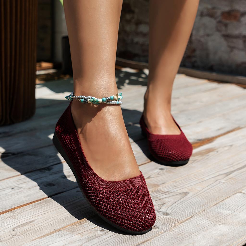 Große runde Zehenpartie mit flacher Sohle, Einzelschuhe, Damen-Bohnenschuhe, Sport- und Freizeitschuhe