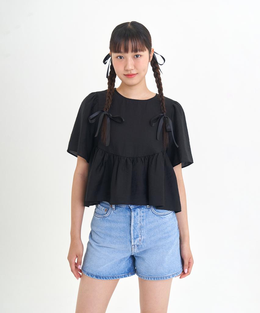 LETTRE DE LE TOILE Wavy Crop Tencel Blouse (Black)