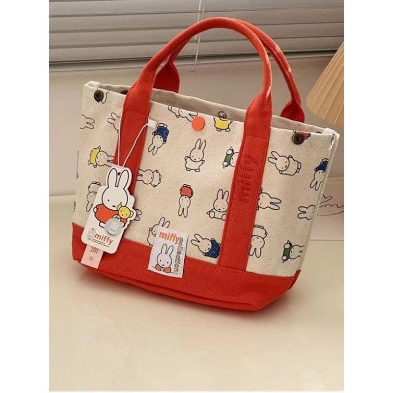 Year of the Rabbit Cute Canvas Tote Bag - Women's Office Lunch Handbag with Rabbit Embroidery