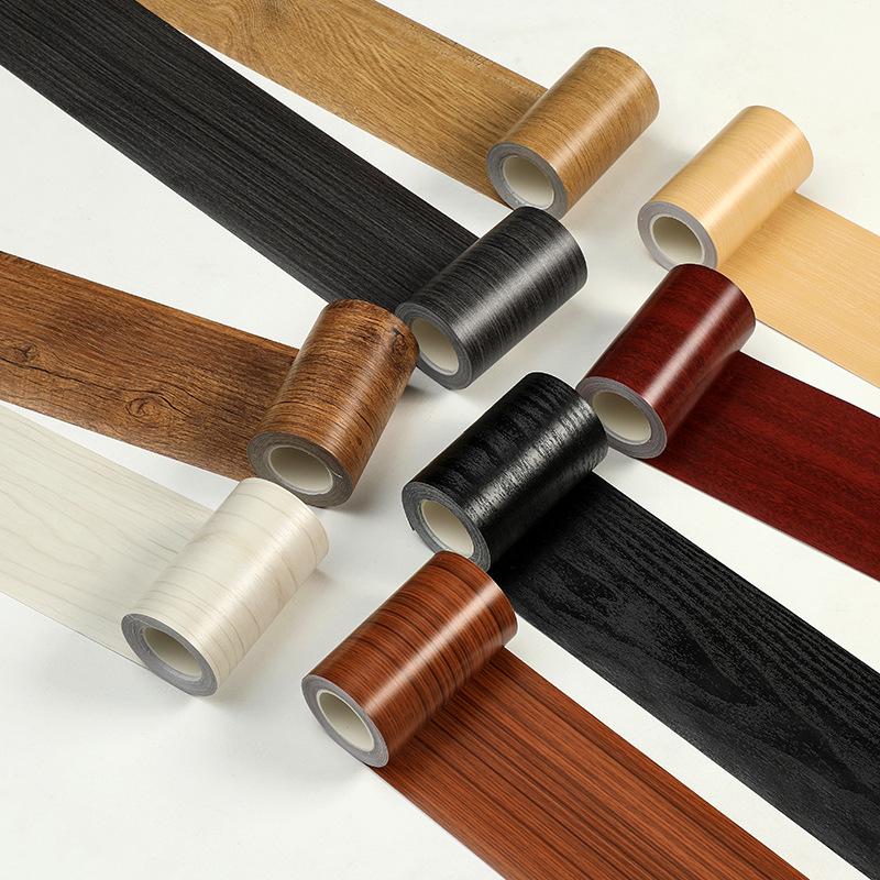 Wood Grain Self-Adhesive Veneer: 10m Decorative Strip for Covering Blemishes and Holes On Floors, Doors, and Furniture.