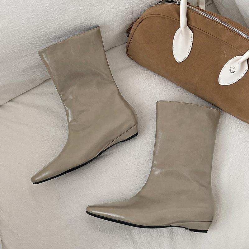 Autumn British Style Internal Elevation Women Ankle Boots Concise Square Toe Slip On Modern Short Botas Para Mujer