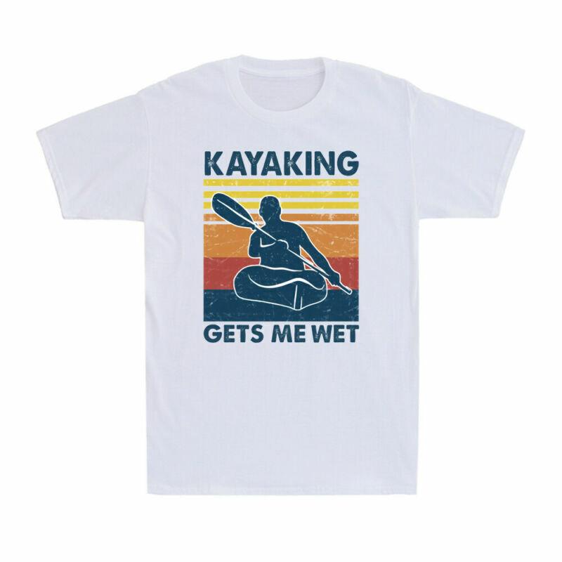 Kayaking Gets Me Wet Funny Kayak Graphic Retro Men's Cotton Short Sleeve T-Shirt