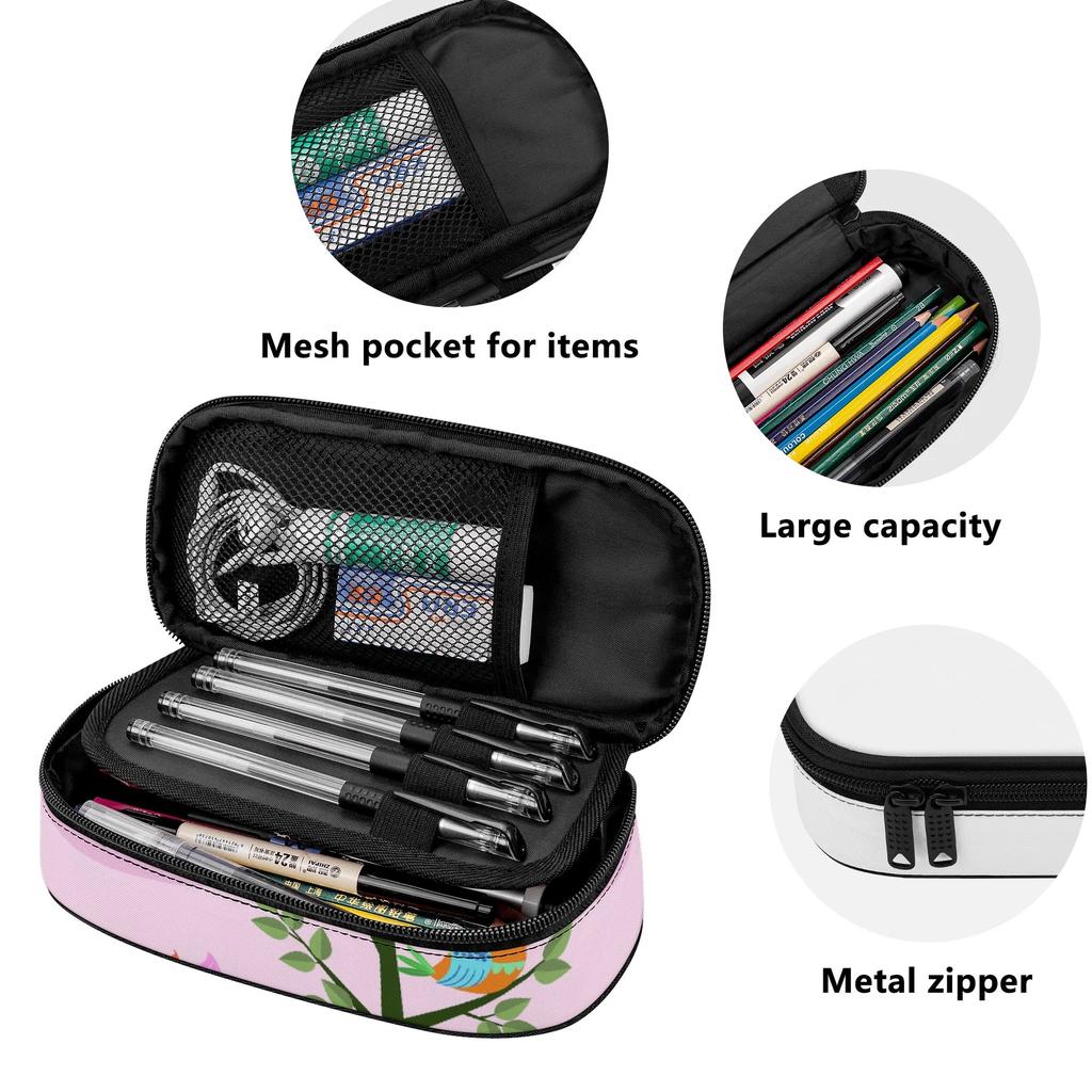 Pencil Bag Lightweight Wear Resistant Polyester Full Zipper Closure with Main Compartment Mesh Pocket and Pen Slots for Students