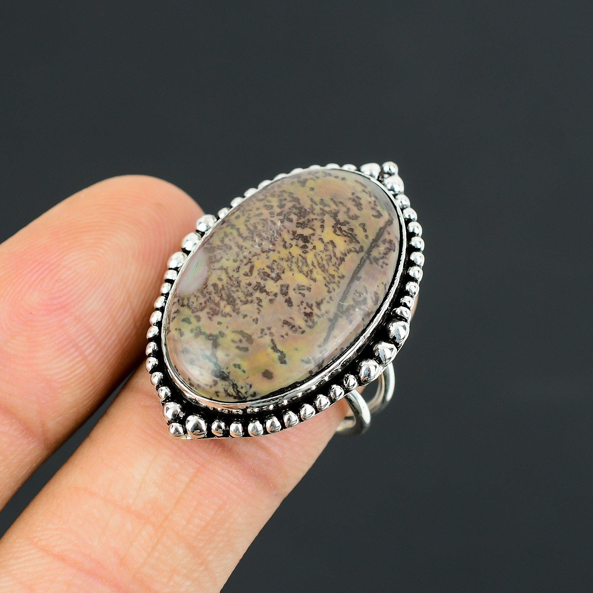 

925 Sterling Silver Coffee Bean Jasper Stone Promise Solitaire Wife Ring Jewelry 9