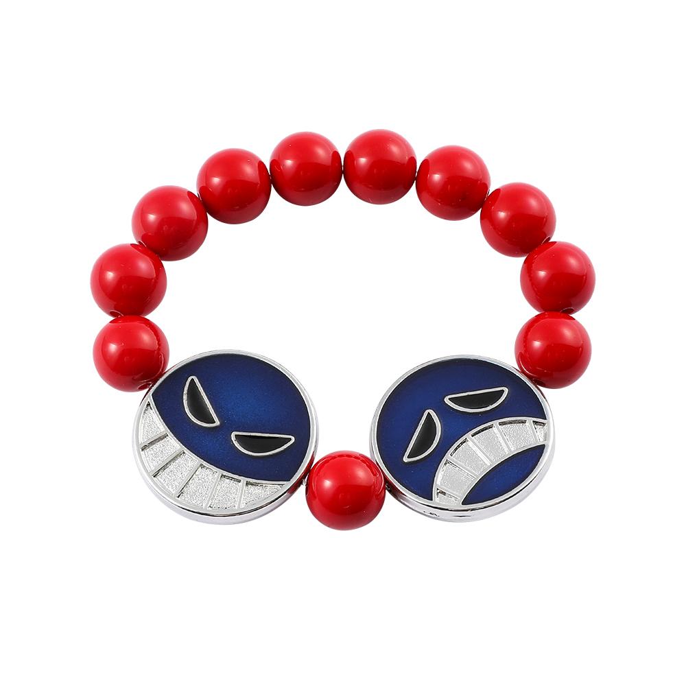 Bracciale Collana Viso con Perline Rosse Anime, Portgas D Ace, Accessori Gioielli alla Moda, Regali per Feste Cosplay