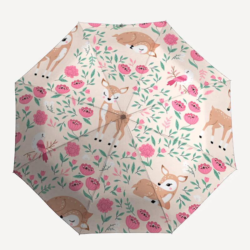 

1pc Floral Deer Fashionable Automatic Opening/Closing Folding Umbrella with 8 Bones, Windproof Portable, Daily Use170