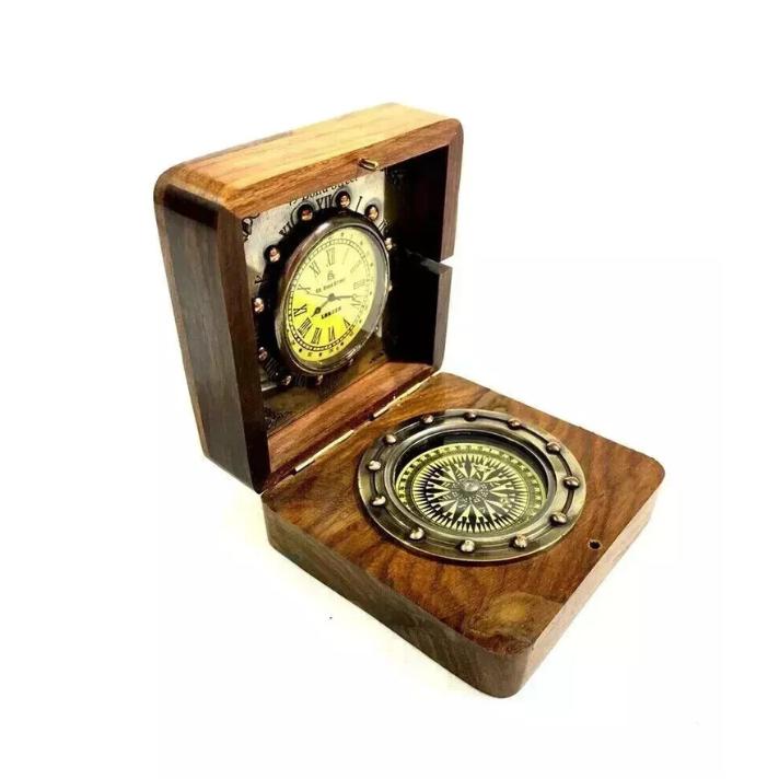 

Pocket Watch Brass Nautical Compass Vintage Desk Clock Décor