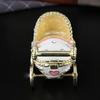 Sturdy Flip Top Enamel Coated Rhinestones Studded Jewelry Organiser Baby Carriage Shape Trinket Storage Box