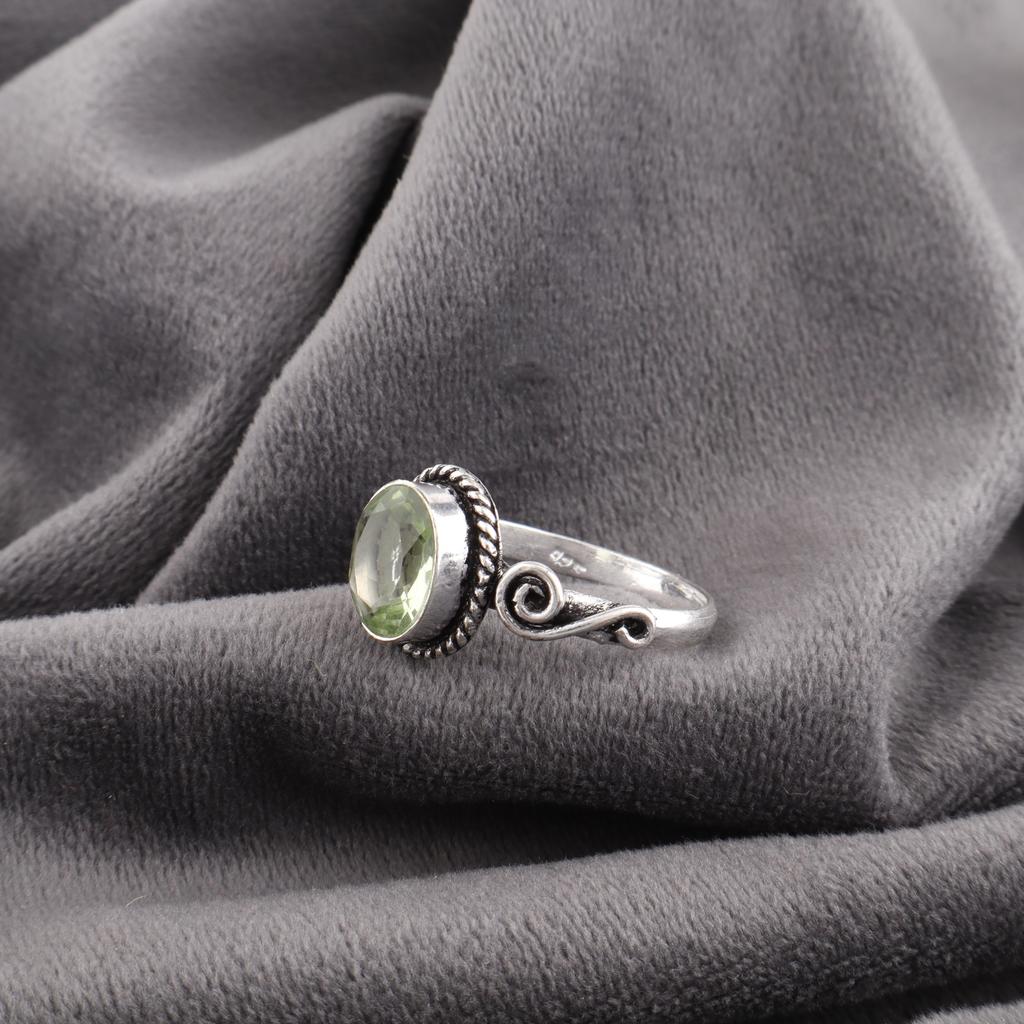 Green Amethyst Jewelry 925 Sterling Silver Ring, Gemstone Ring Jewelry, Healing Handmade Jewelry Gift For Mom