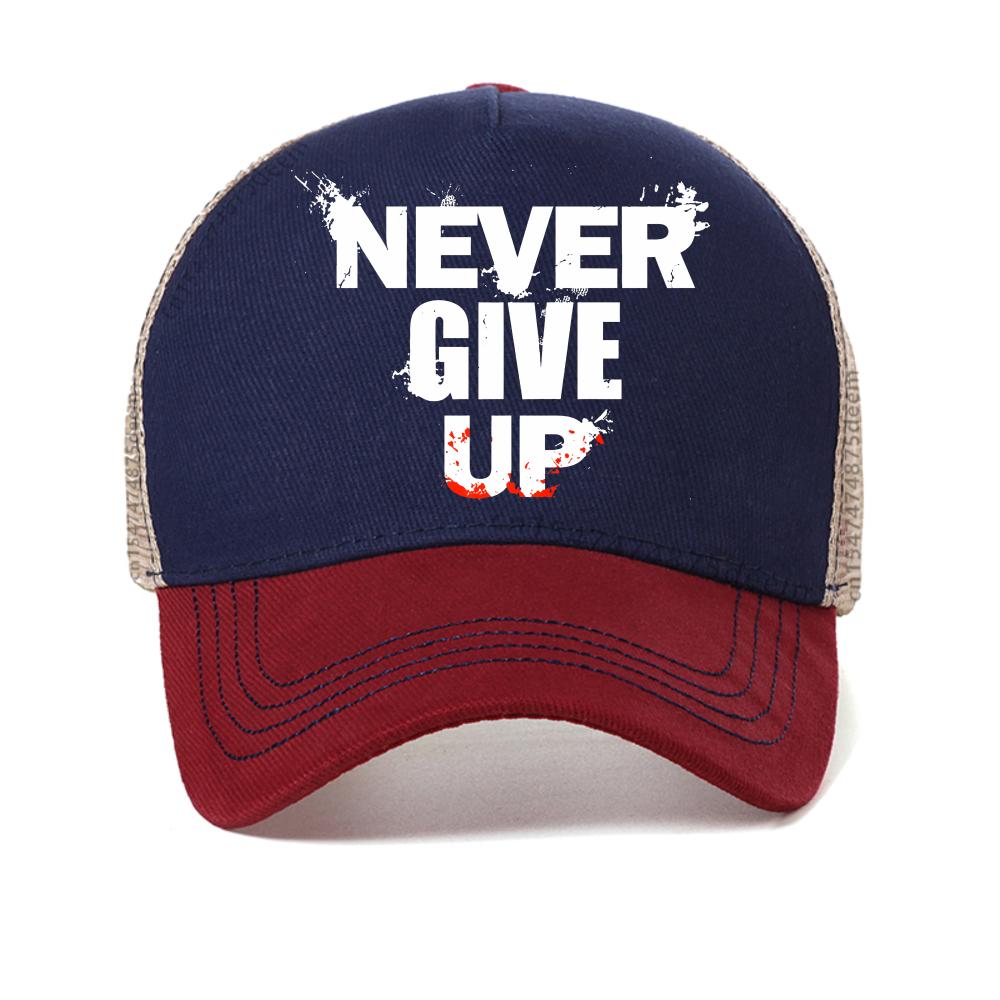 Кепка с надписью NEVER GIVE UP (Никогда не сдавайся) Унисекс летняя модная повседневная спортивная кепка для улицы Унисекс сетчатая регулируемая Бейсболки Тракер Adjustable